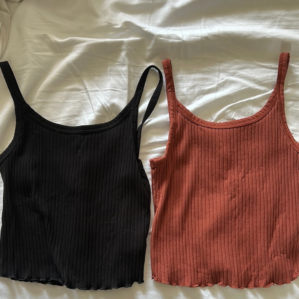 Women's Black and Brown Ribbed Tank Tops